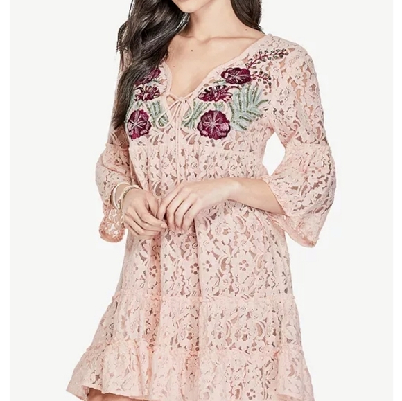 Guess Pink Capri Lace Boho Embroidered Dress - Picture 1 of 7